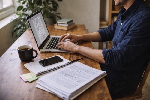 A professional hard at work on a ghostwriting project.