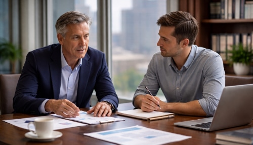 A business leader in conference with a professional ghostwriter.