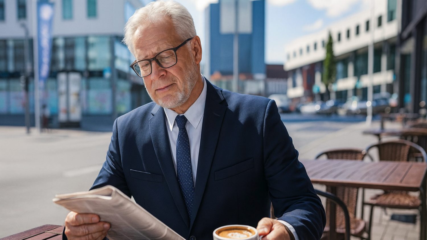 Businessman Reading Press Release Newspaper reversed 480w