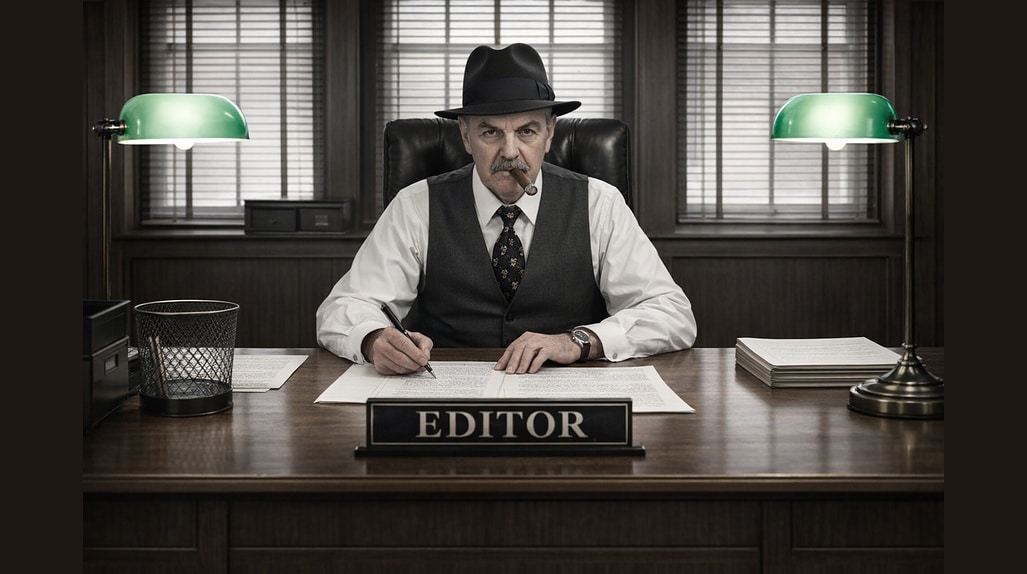 Editor behind his desk 500w