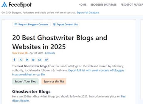 Feedspot ghostwriting blogs.