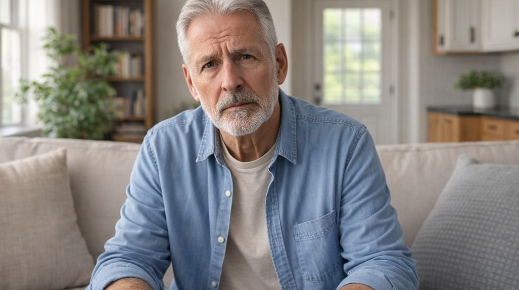 Older man thinking about writing his memoir