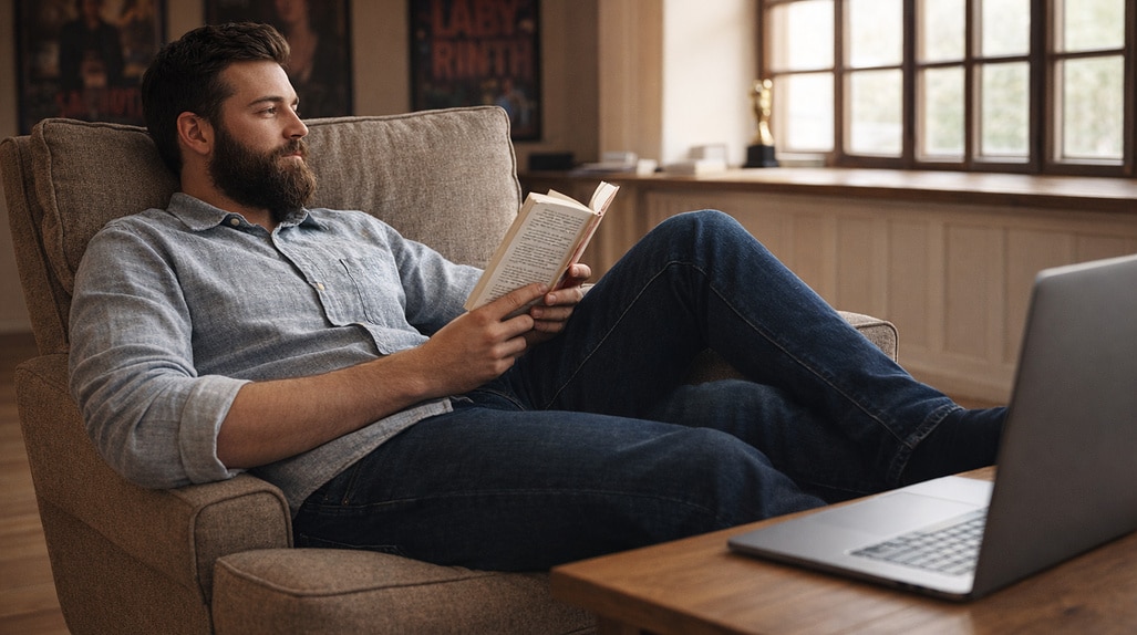 Screenwriter thinking about how to adapt a book 480w