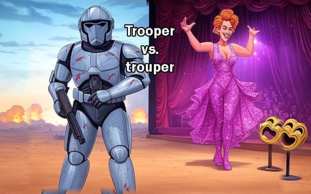 If you’re in uniform with a weapon, you’re a trooper. If you’re on stage saving the show, you’re a trouper.