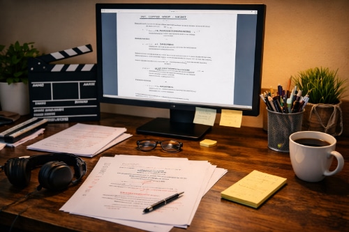 Working on a screenplay.